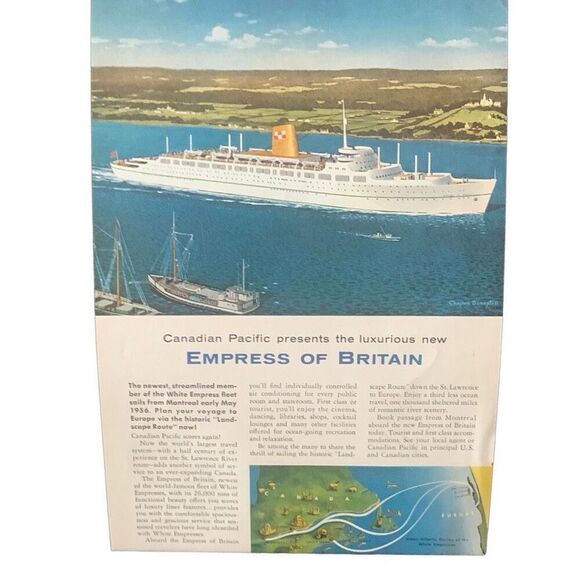Vintage 1955 Canadian Pacific Empress of Britain Ad Advertisement - Picture 3 of 4